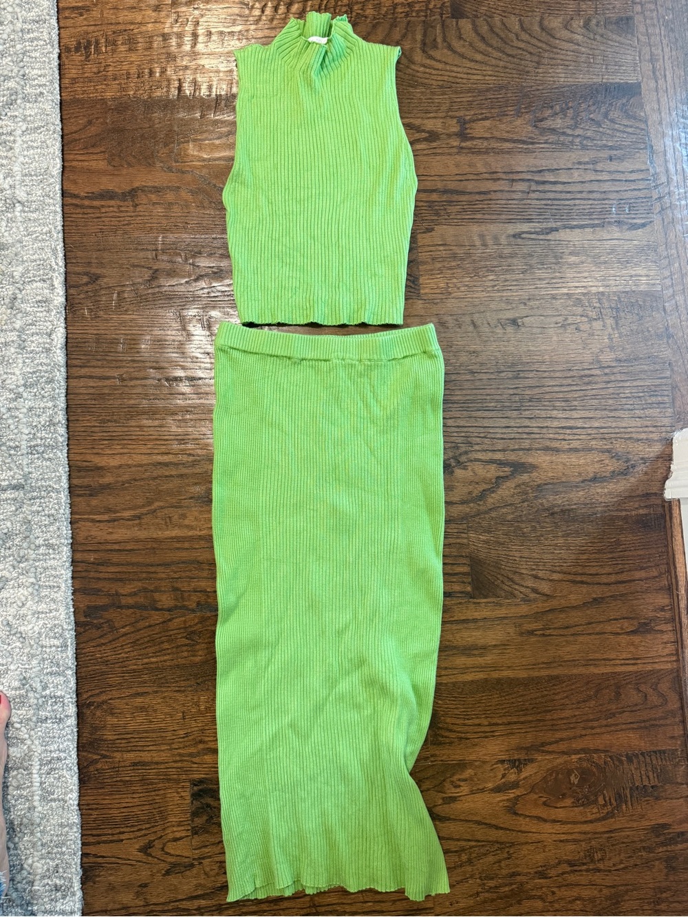 Ribbed Knit Two-Piece Skirt Set in Lime Green